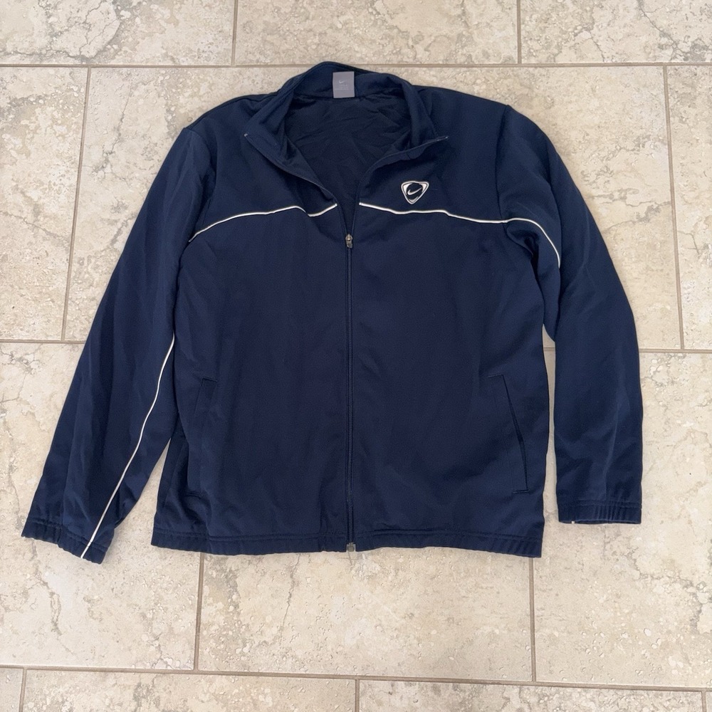 Nike Men's Full Zip Track Jacket Stand-Up Collar Polyester Navy Large